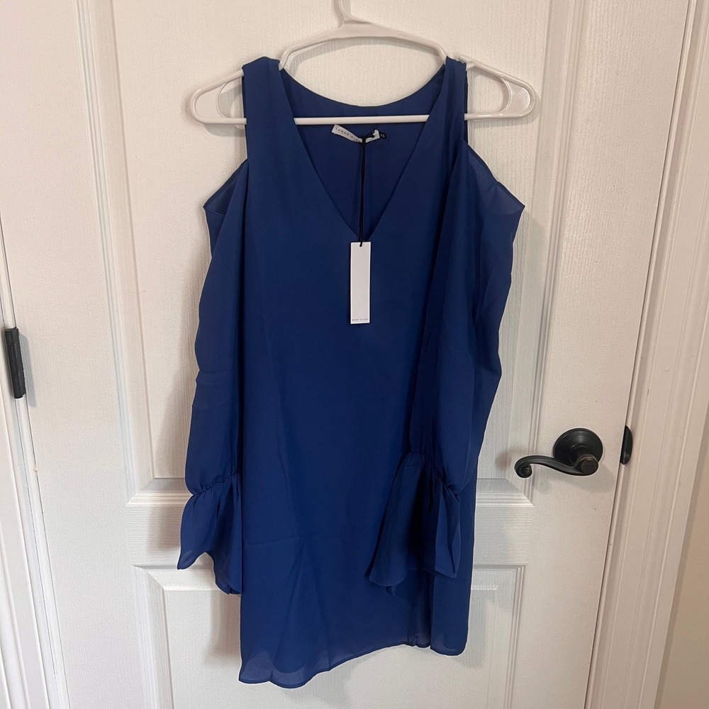 Three Eighty‎ Two Womens Cold Shoulder Shift Dress Royal Blue V-Neck XS NWT